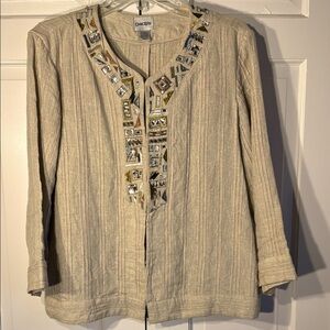 Chico's Vintage Beige Embellished Women's Topper/Jacket